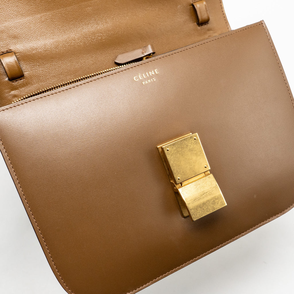 CELINE MEDIUM CLASSIC BOX BAG CALFSKIN CAMEL GHW