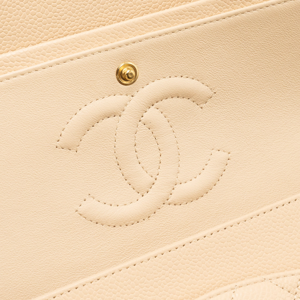 CHANEL MEDIUM CLASSIC DOUBLE FLAP BAG CAVIAR BEIGE GHW