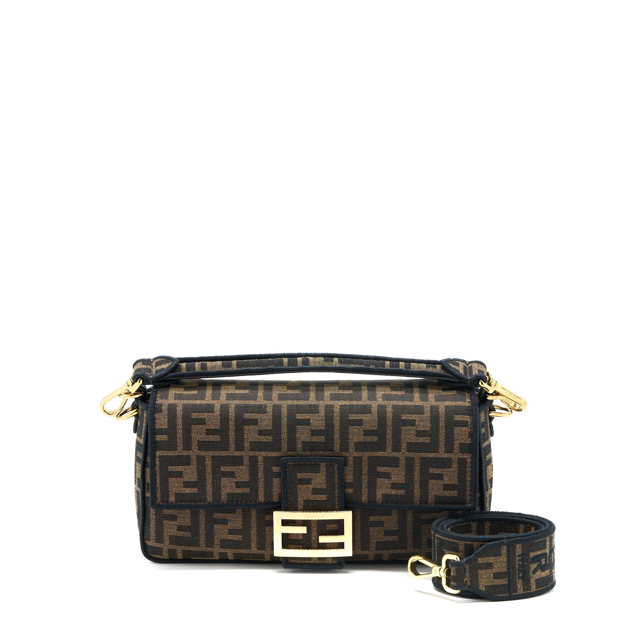 FENDI BAGUETTE BAG FF JACQUARD FABRIC BROWN GHW