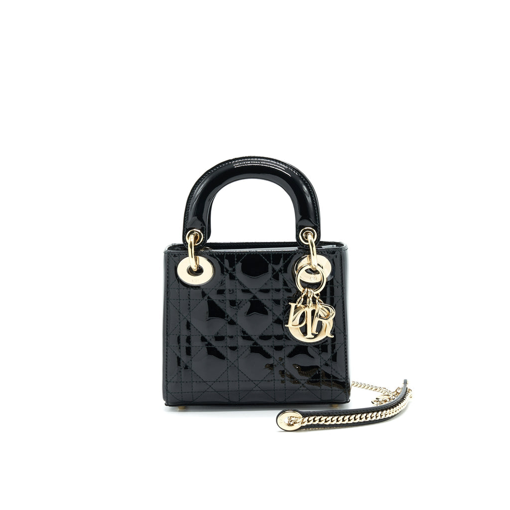 DIOR MINI LADY DIOR PATENT LEATHER BLACK WITH GHW