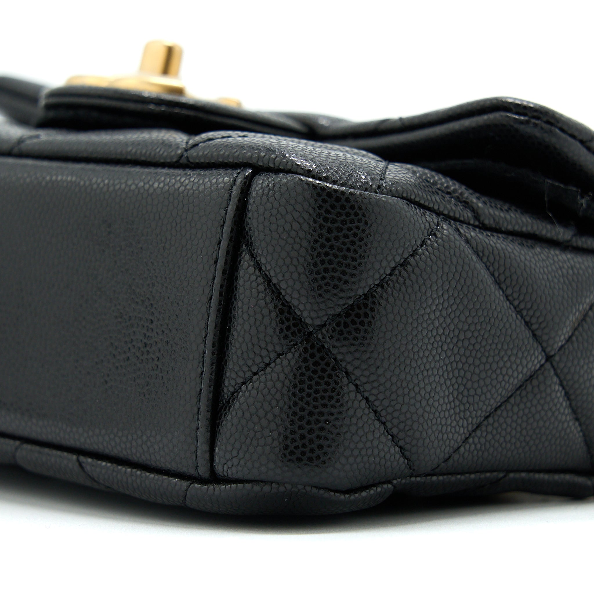 CHANEL 22A MINI SQUARE FLAP BAG CAVIAR BLACK BRUSHED GHW (MICROCHIP)