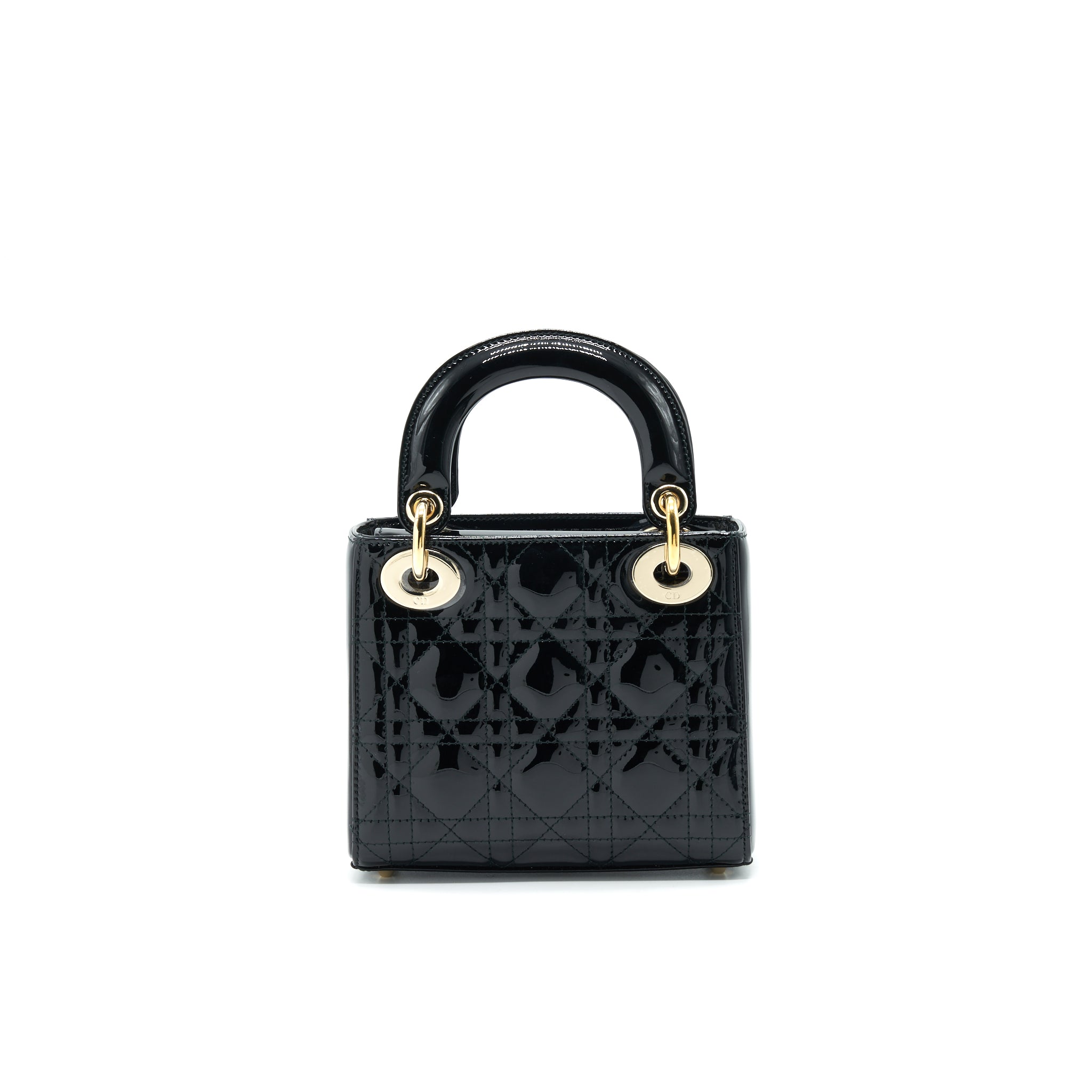 DIOR MINI LADY DIOR PATENT LEATHER BLACK WITH GHW