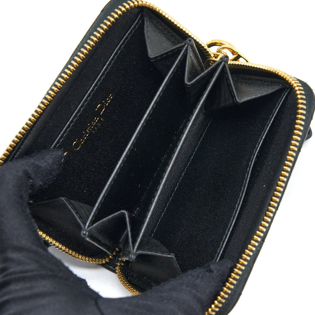 DIOR CARO DETACHABLE CARD HOLDER CANNAGE SUPPLE CALFSKIN BLACK GHW