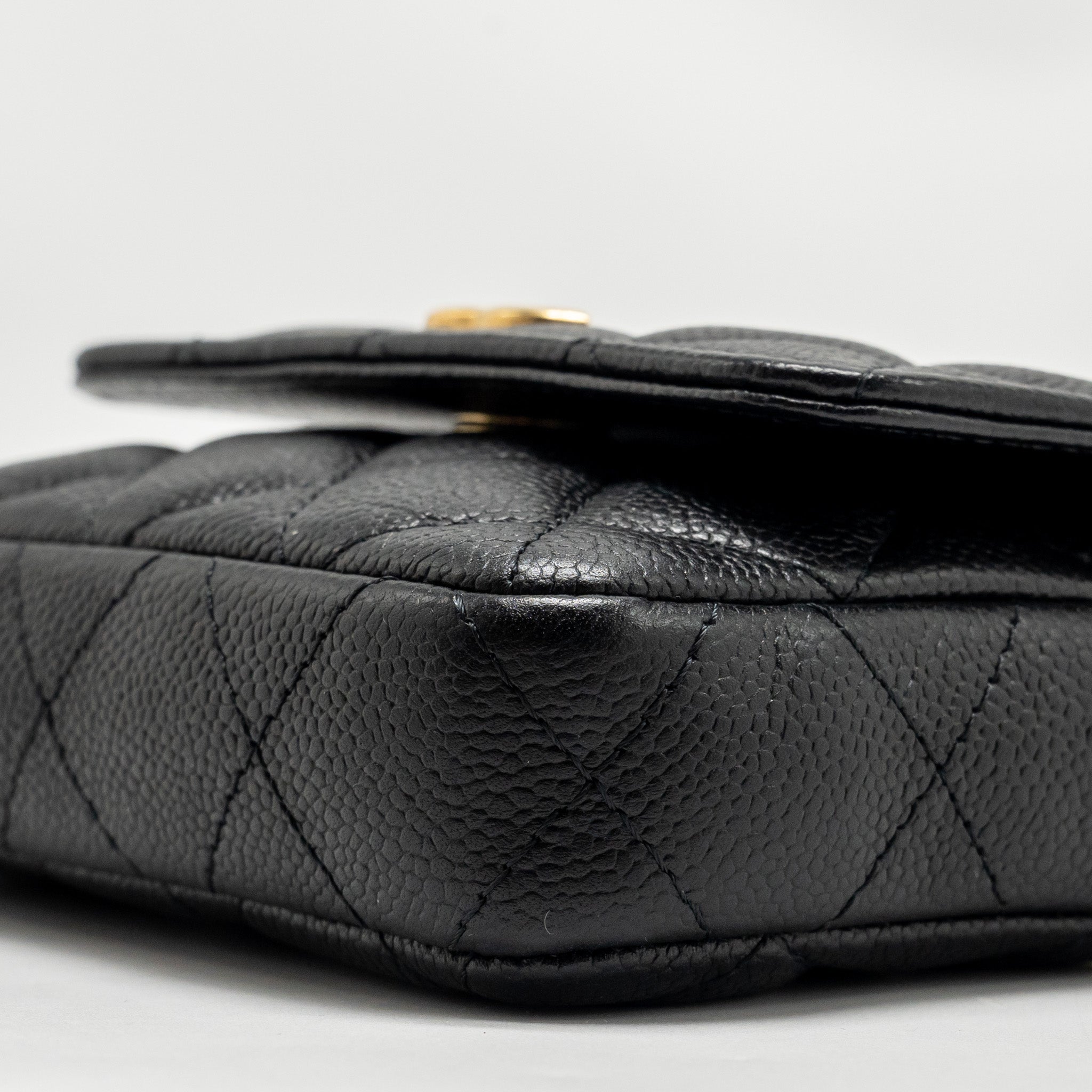 CHANEL COCO LOVE MINI FLAP WALLET WITH CHAIN CAVIAR BLACK GHW (MICROCHIP)