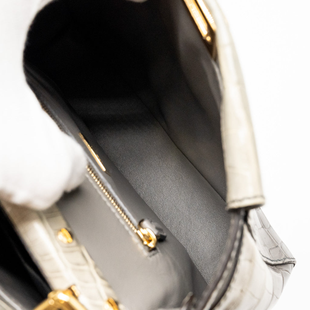 FENDI MINI PEEKABOO BAG CROCODILE GREY GHW