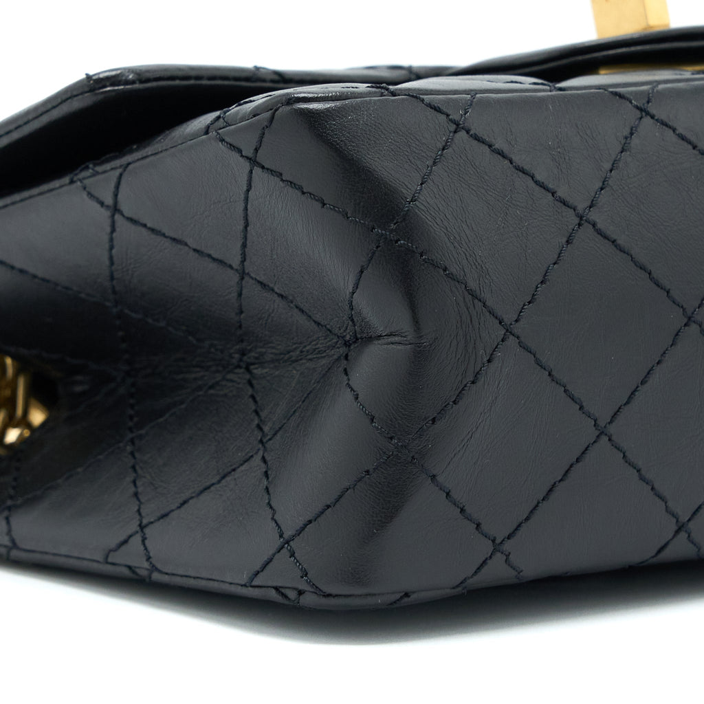 CHANEL MINI 2.55 REISSUE FLAP BAG AGED CALFSKIN BLACK BRUSHED GHW (MICROCHIP)