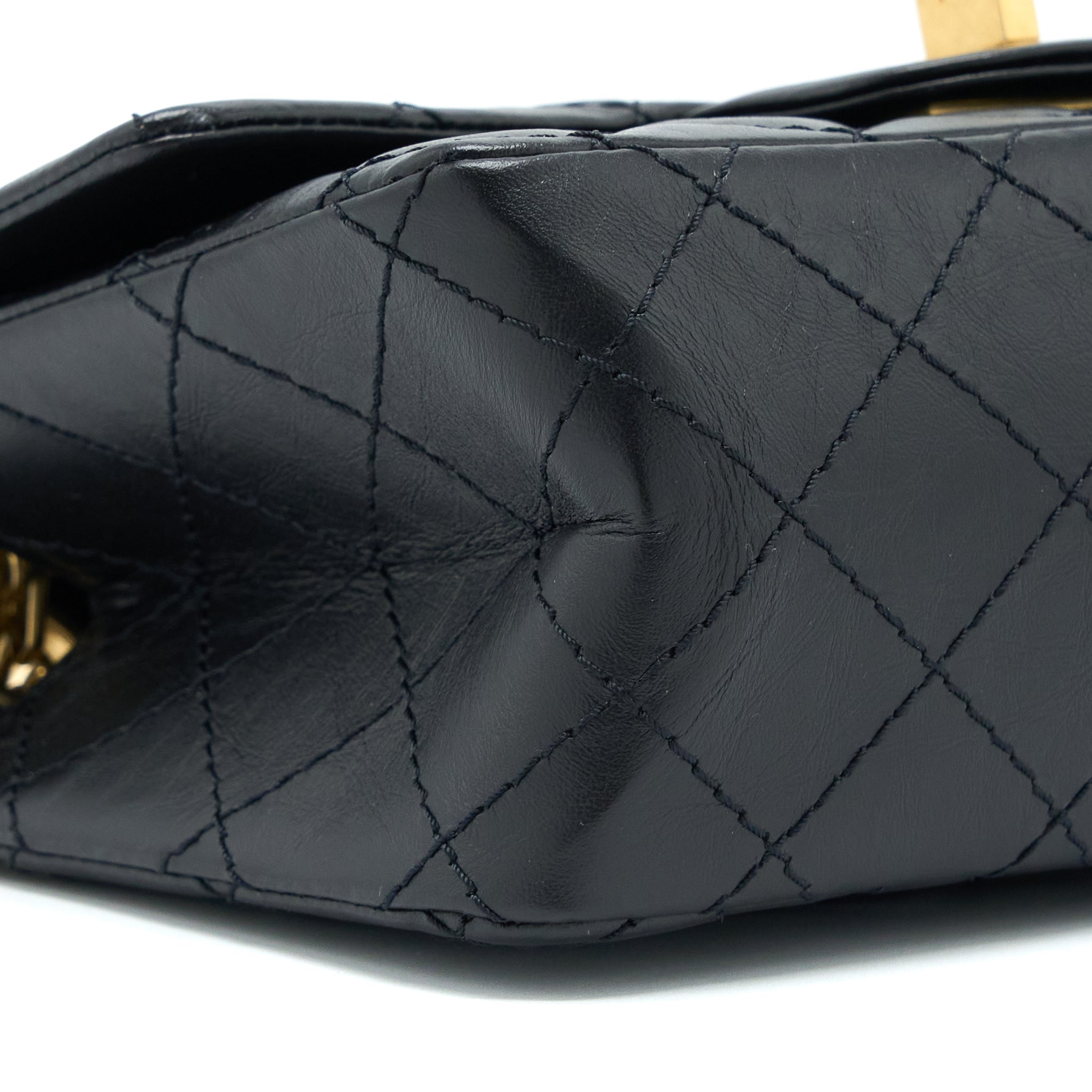 CHANEL MINI 2.55 REISSUE FLAP BAG AGED CALFSKIN BLACK BRUSHED GHW (MICROCHIP)