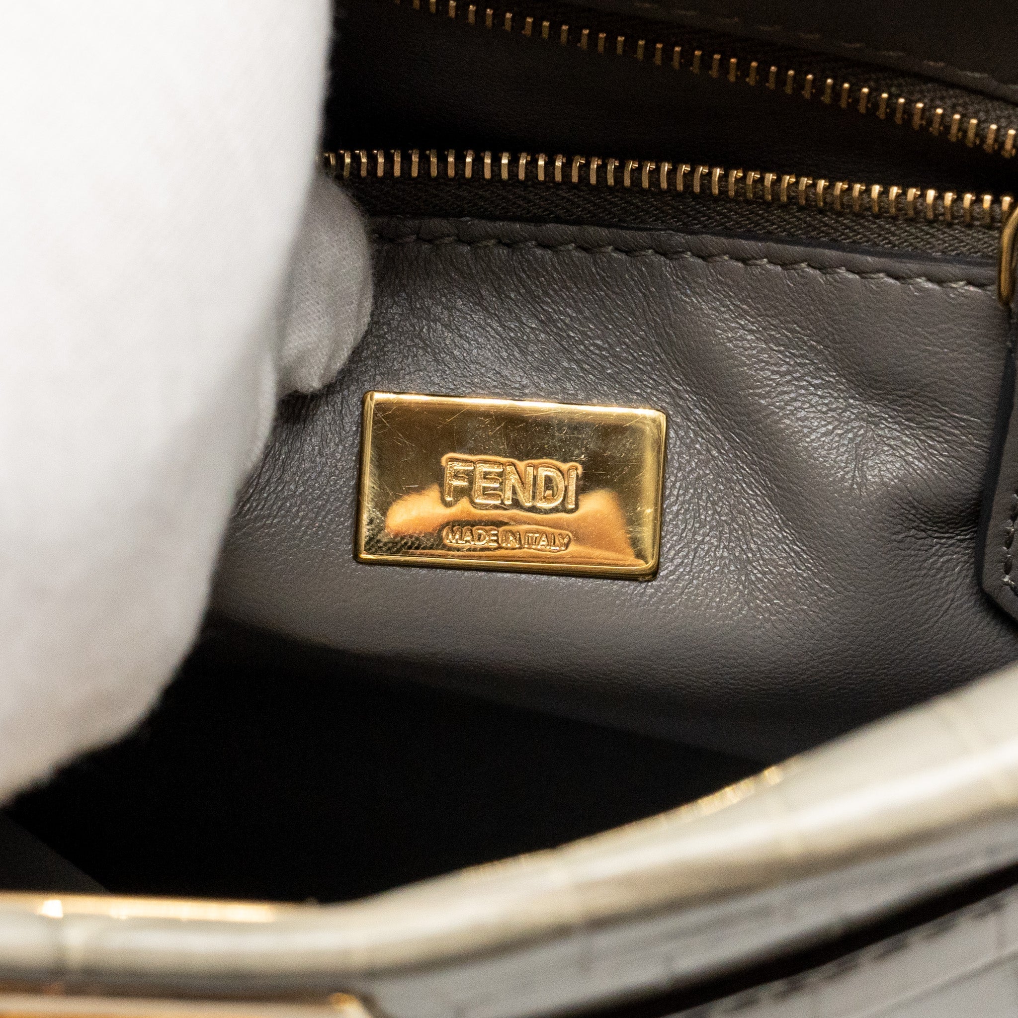 FENDI MINI PEEKABOO BAG CROCODILE GREY GHW