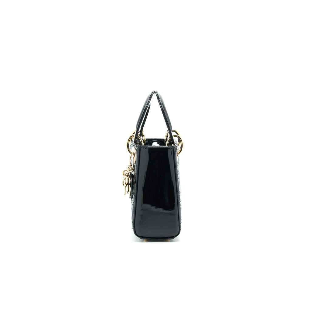 DIOR MINI LADY DIOR PATENT LEATHER BLACK WITH GHW