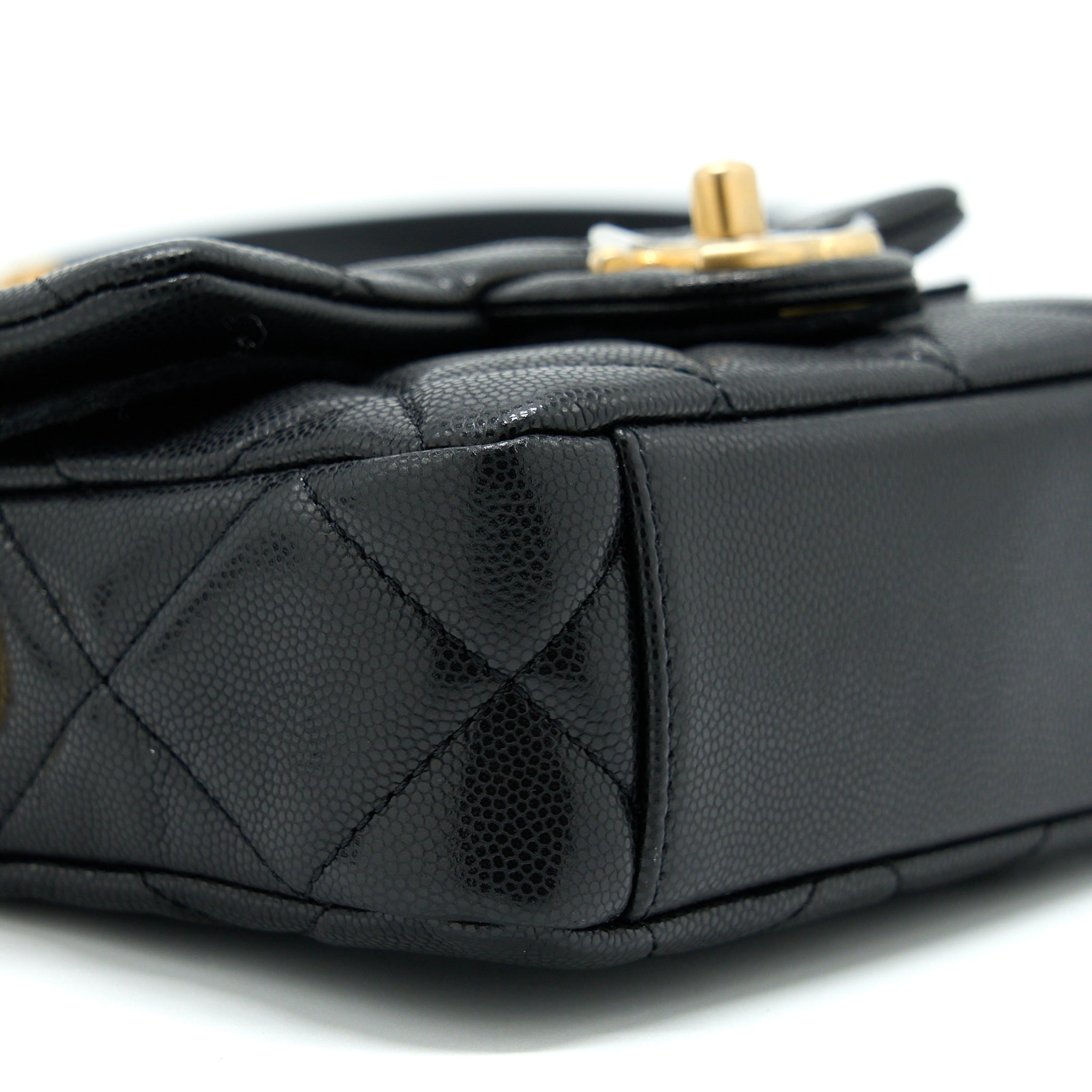 CHANEL 22A MINI SQUARE FLAP BAG CAVIAR BLACK BRUSHED GHW (MICROCHIP)