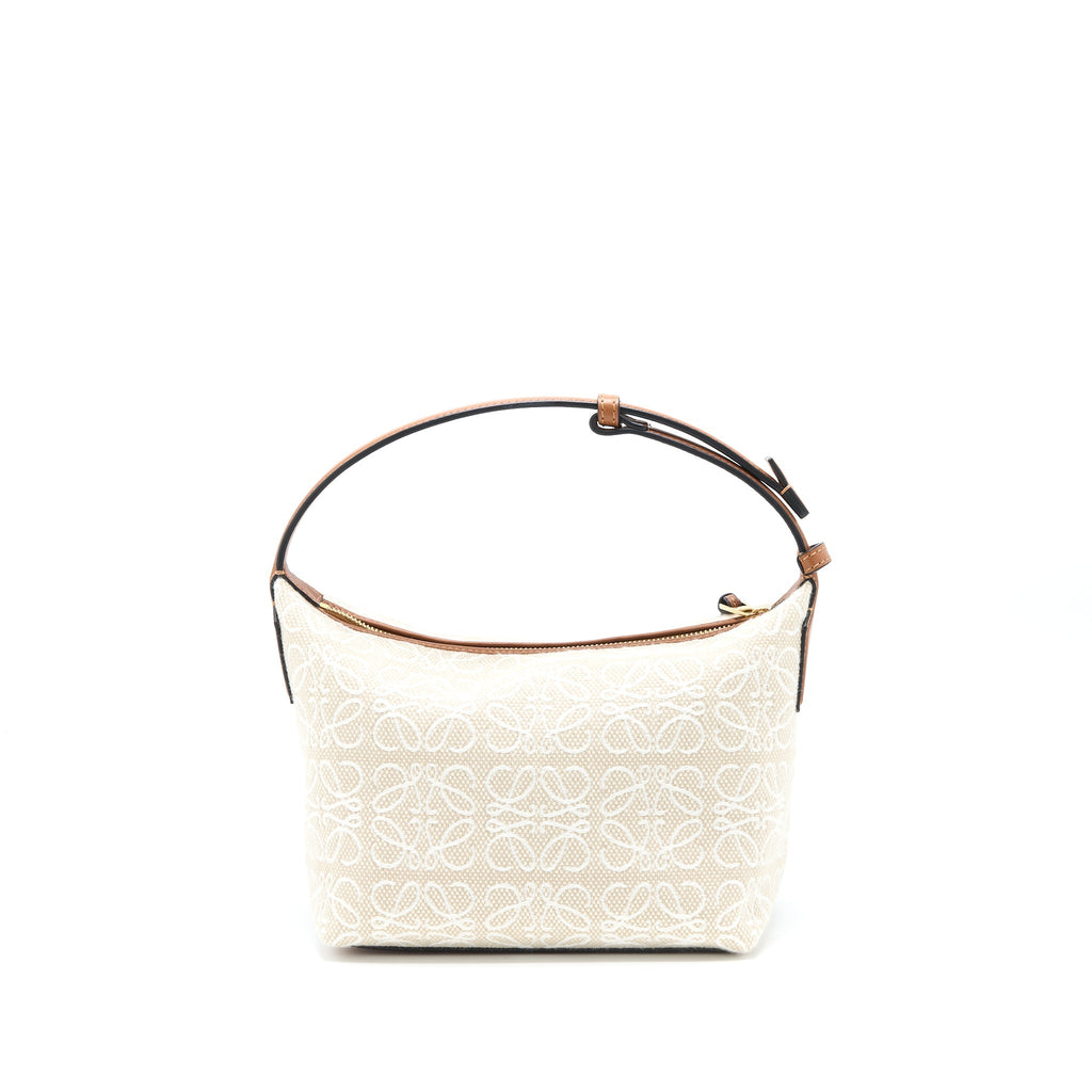 LOEWE SMALL CUBI BAG IN ANAGRAM JACQUARD/CALFSKIN ECRU/TAN GHW