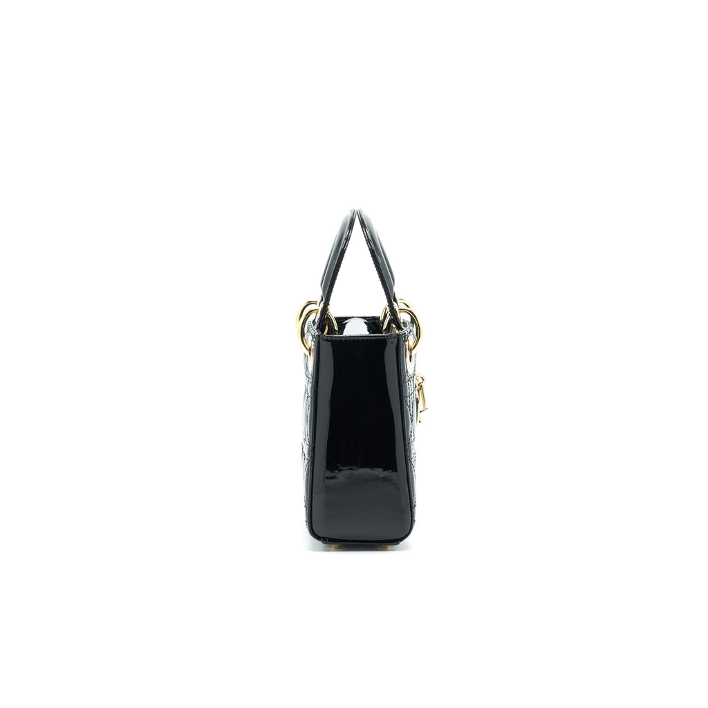 DIOR MINI LADY DIOR PATENT LEATHER BLACK WITH GHW