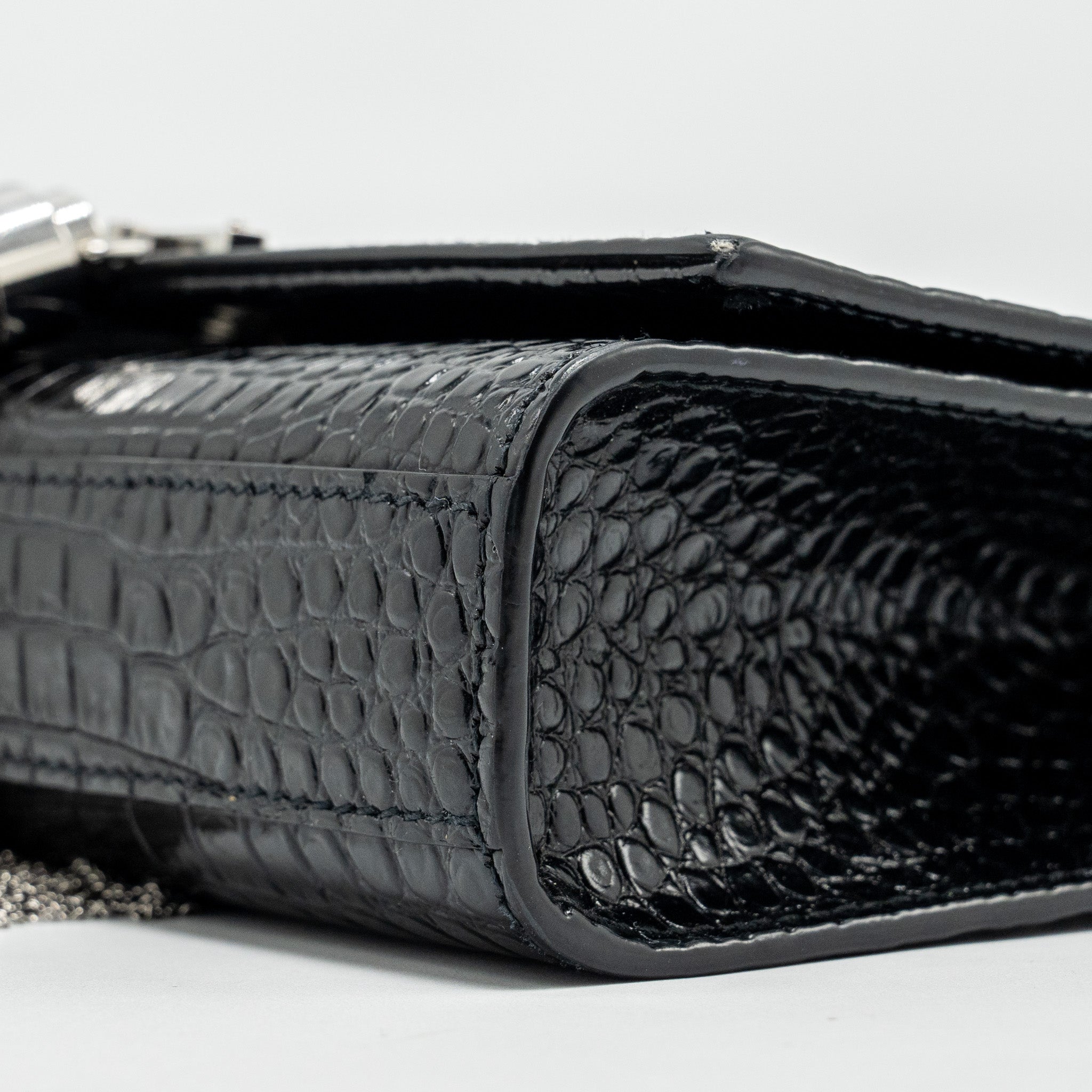 SAINT LAURENT /YSL KATE SMALL CHAIN WALLET WITH TASSEL IN CROCODILE-EMBOSSED BLACK SHW