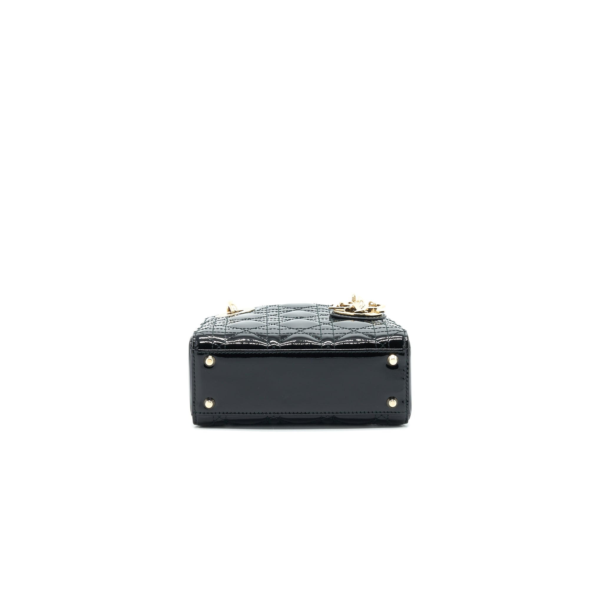 DIOR MINI LADY DIOR PATENT LEATHER BLACK WITH GHW