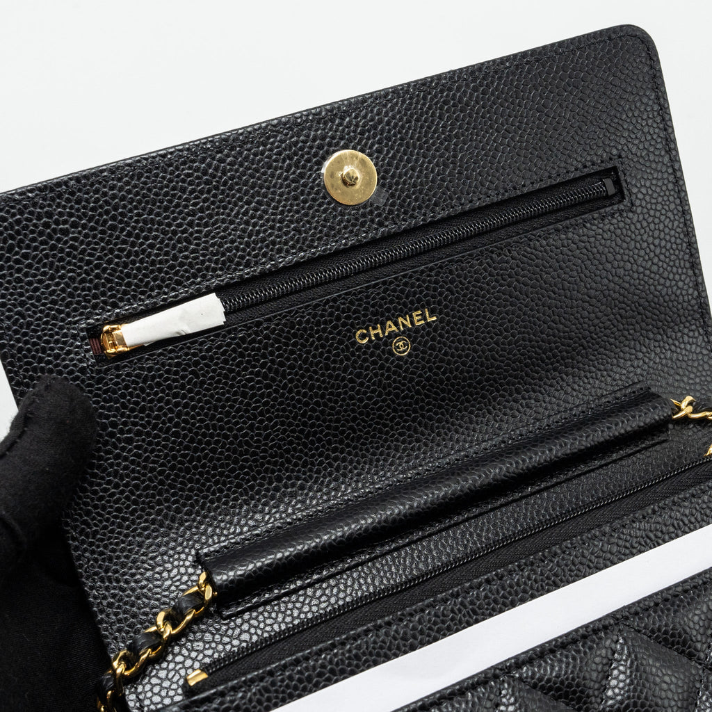 CHANEL CLASSIC WALLET ON CHAIN CAVIAR BLACK GHW (MICROCHIP)