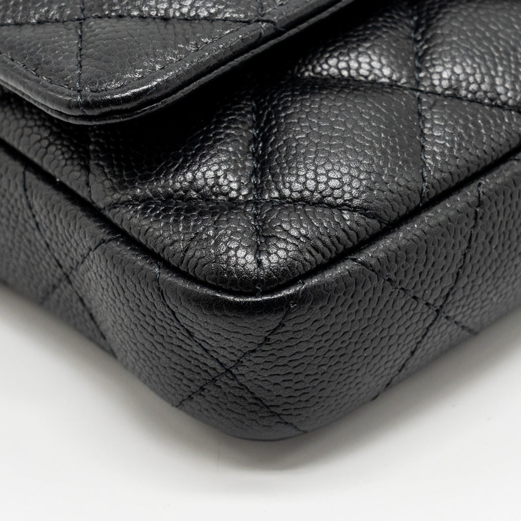 CHANEL COCO LOVE MINI FLAP WALLET WITH CHAIN CAVIAR BLACK GHW (MICROCHIP)