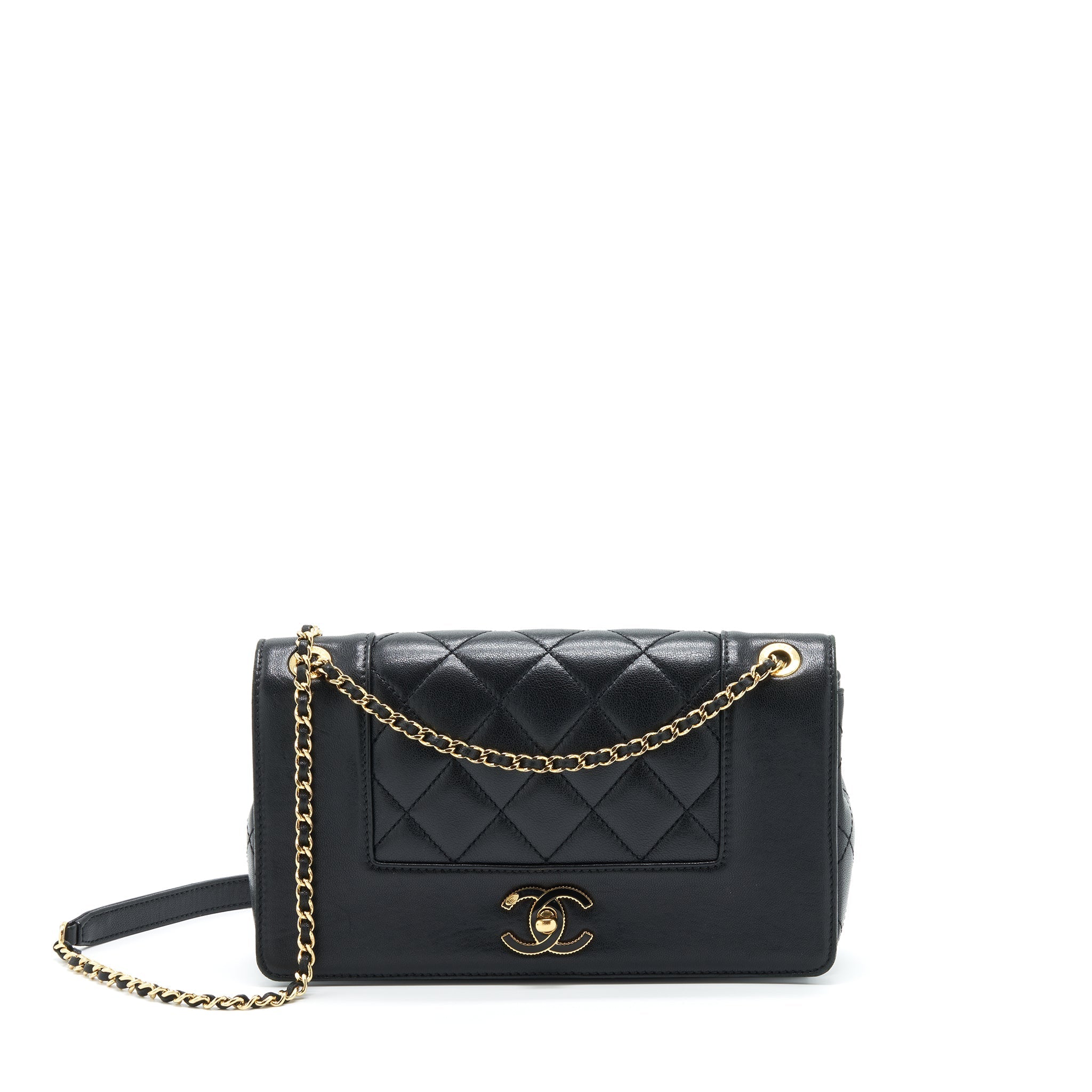 CHANEL CC LOGO FLAP BAG LAMBSKIN BLACK GHW