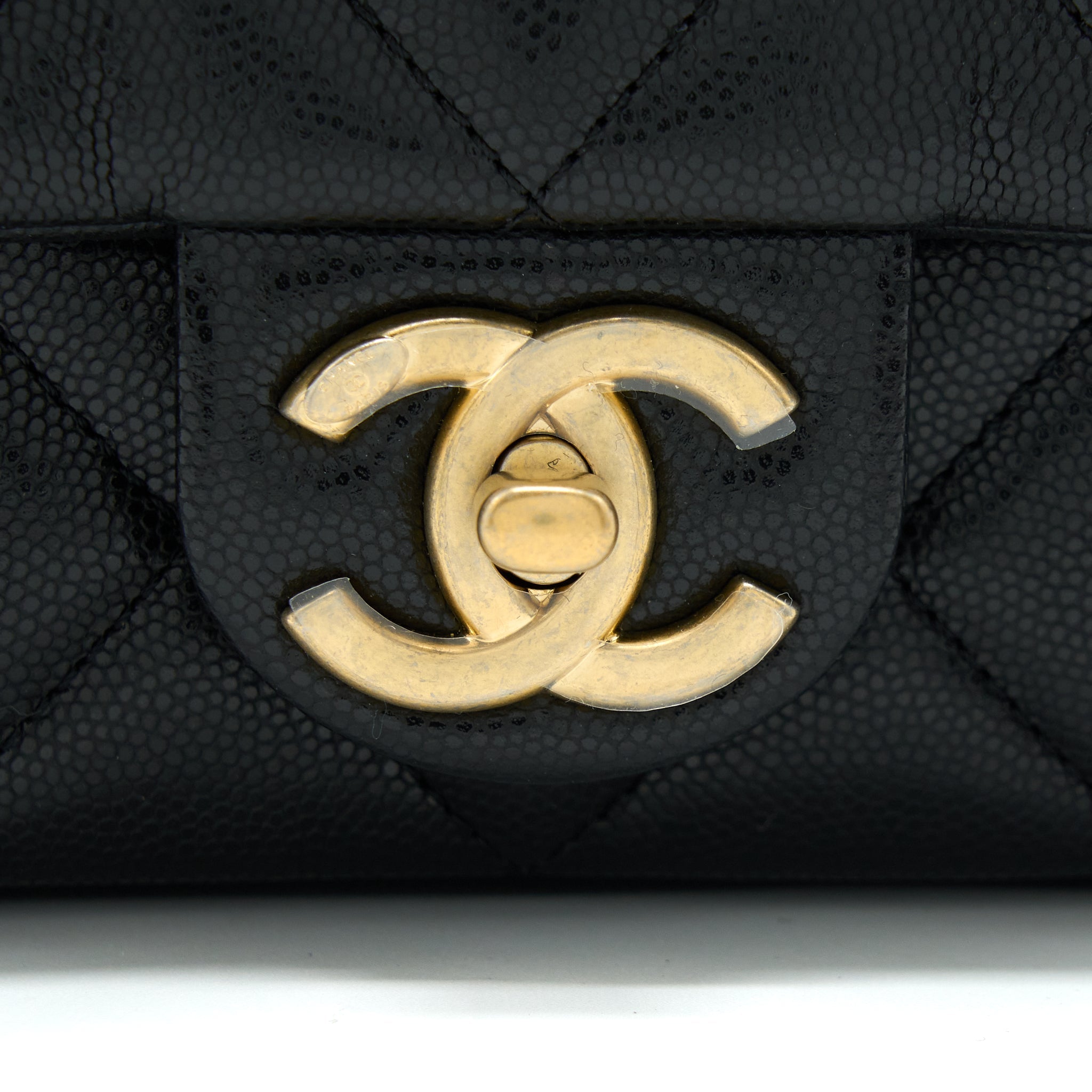 CHANEL 22A MINI SQUARE FLAP BAG CAVIAR BLACK BRUSHED GHW (MICROCHIP)