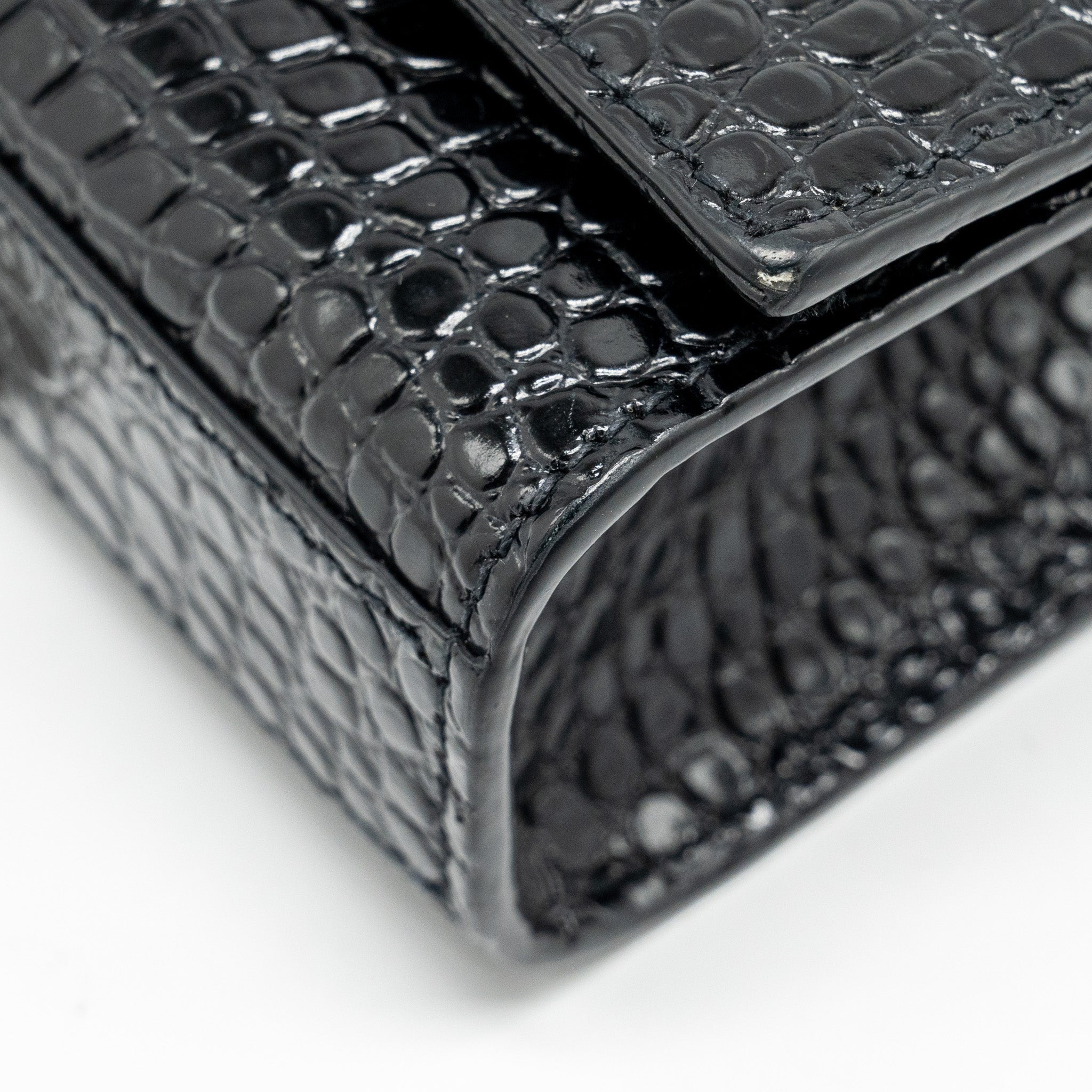 SAINT LAURENT /YSL KATE SMALL CHAIN WALLET WITH TASSEL IN CROCODILE-EMBOSSED BLACK SHW
