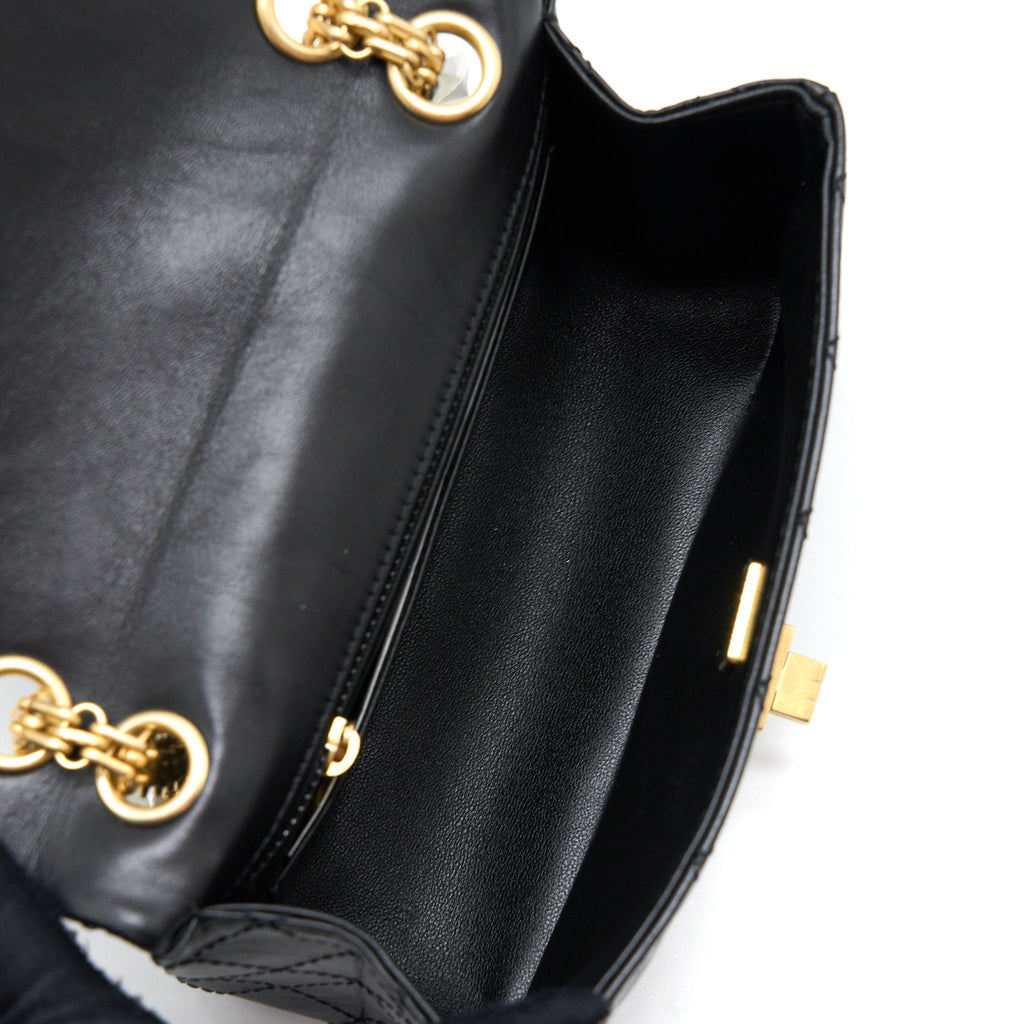 CHANEL MINI 2.55 REISSUE FLAP BAG AGED CALFSKIN BLACK BRUSHED GHW (MICROCHIP)