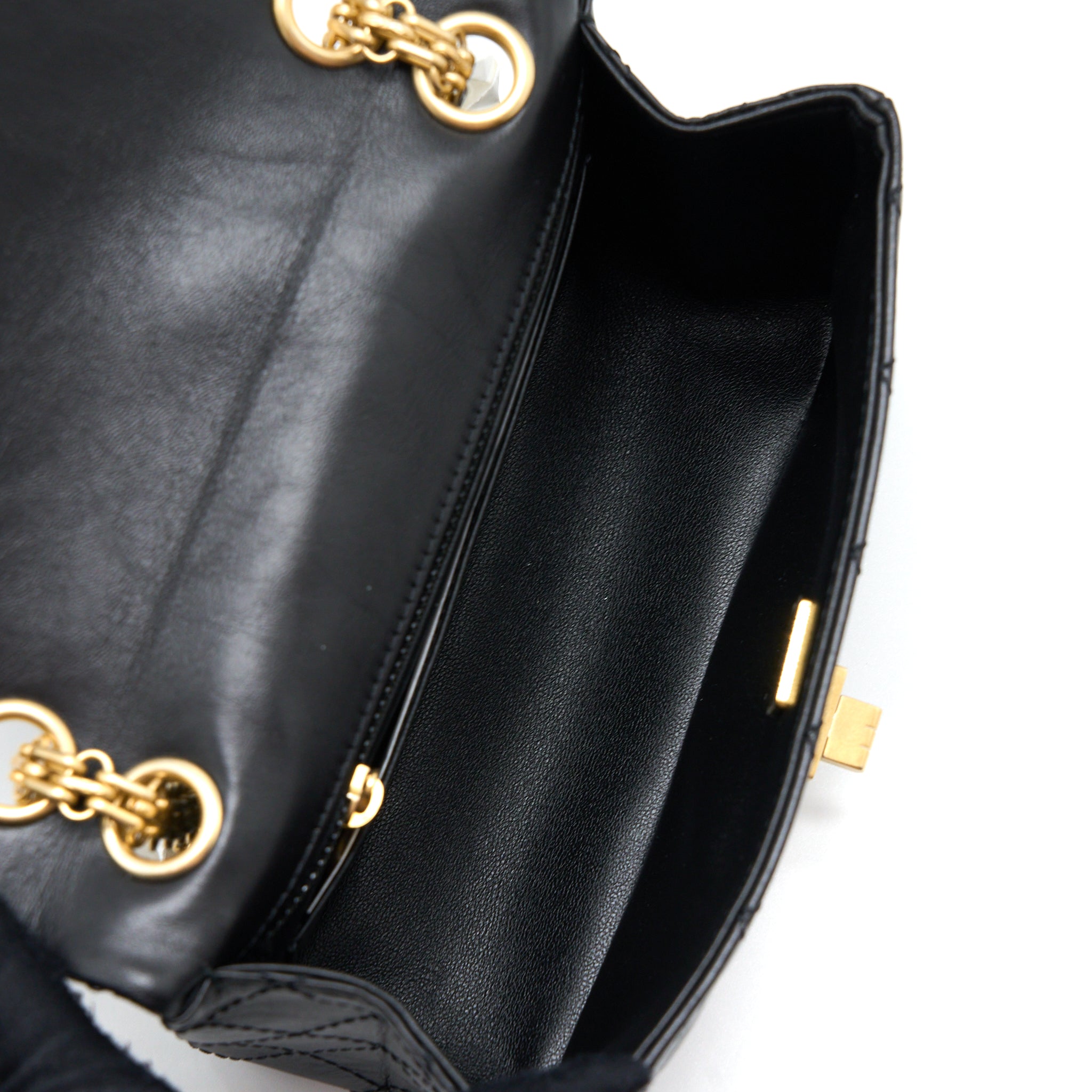 CHANEL MINI 2.55 REISSUE FLAP BAG AGED CALFSKIN BLACK BRUSHED GHW (MICROCHIP)
