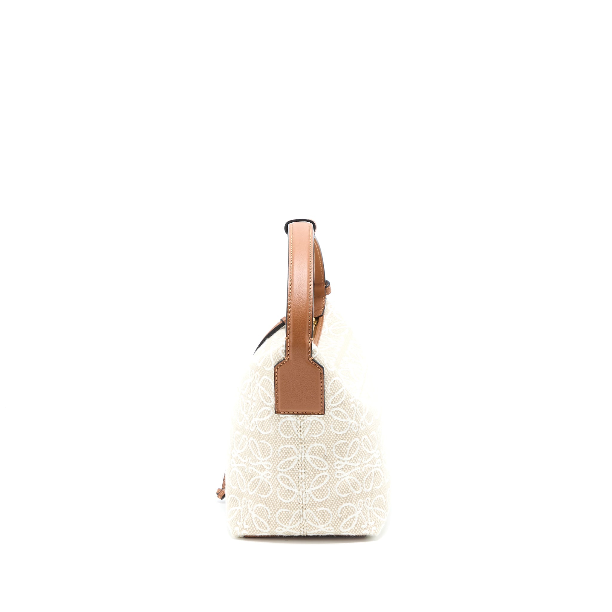 LOEWE SMALL CUBI BAG IN ANAGRAM JACQUARD/CALFSKIN ECRU/TAN GHW
