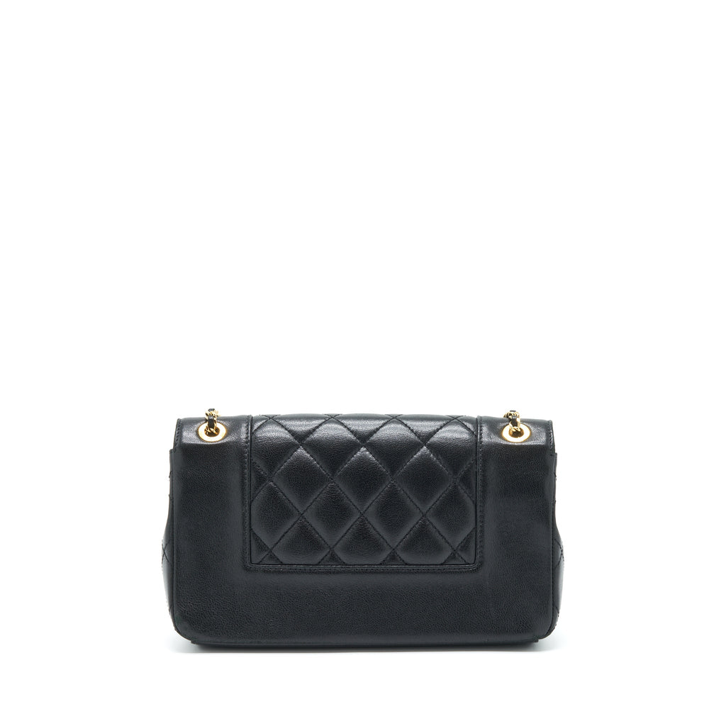 CHANEL CC LOGO FLAP BAG LAMBSKIN BLACK GHW