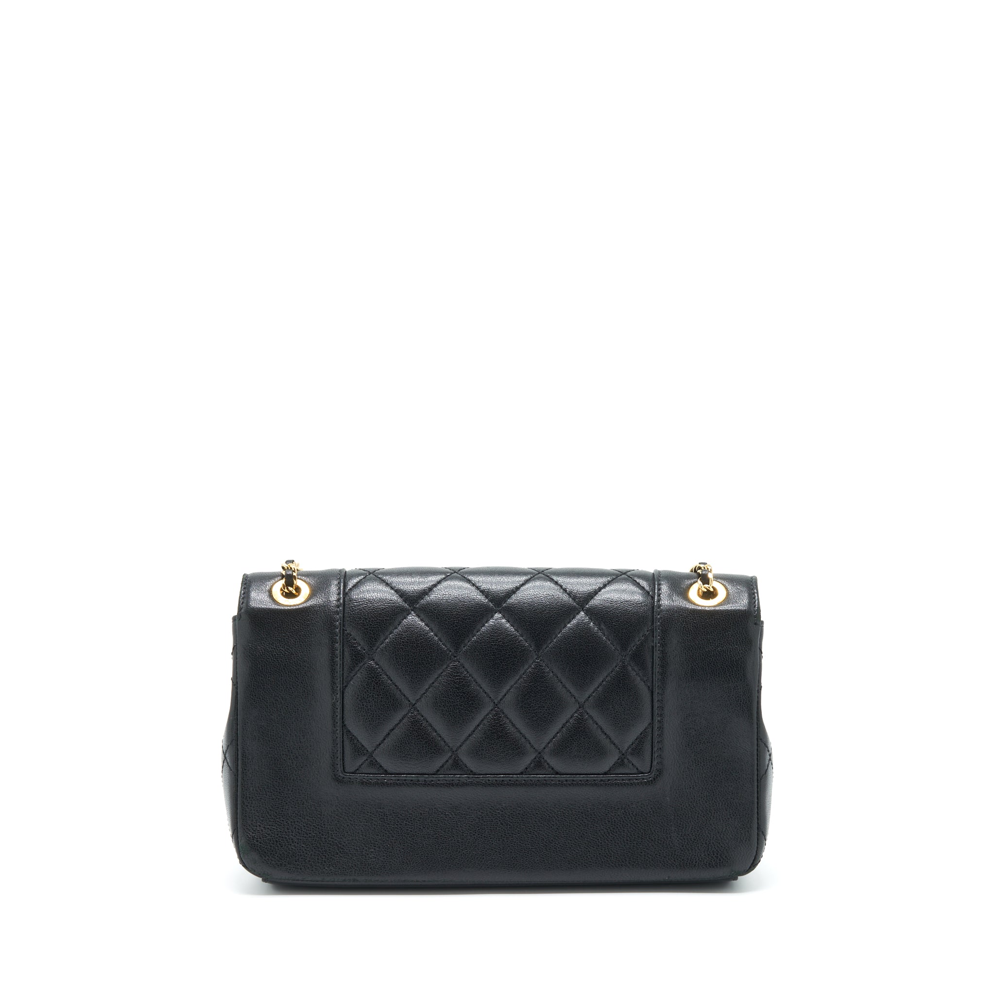 CHANEL CC LOGO FLAP BAG LAMBSKIN BLACK GHW
