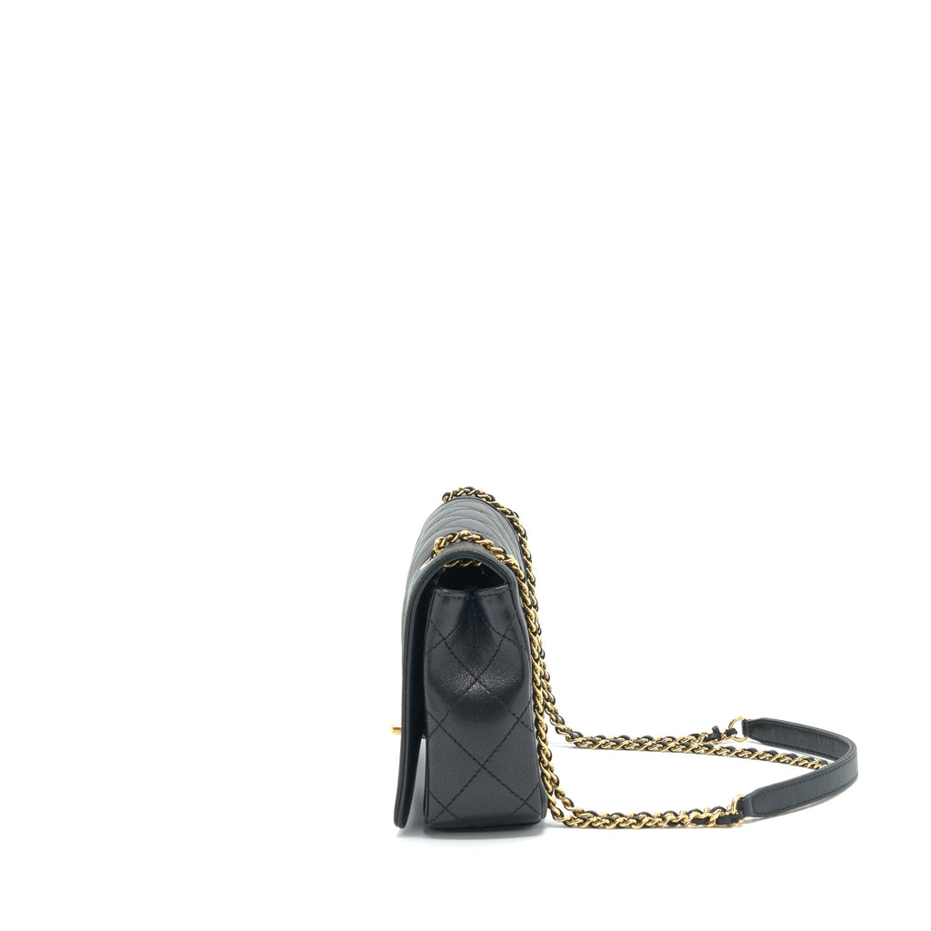 CHANEL CC LOGO FLAP BAG LAMBSKIN BLACK GHW