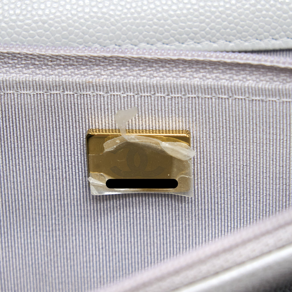 CHANEL CLASSIC WALLET ON CHAIN CAVIAR LIGHT GREY LGHW (MICROCHIP)