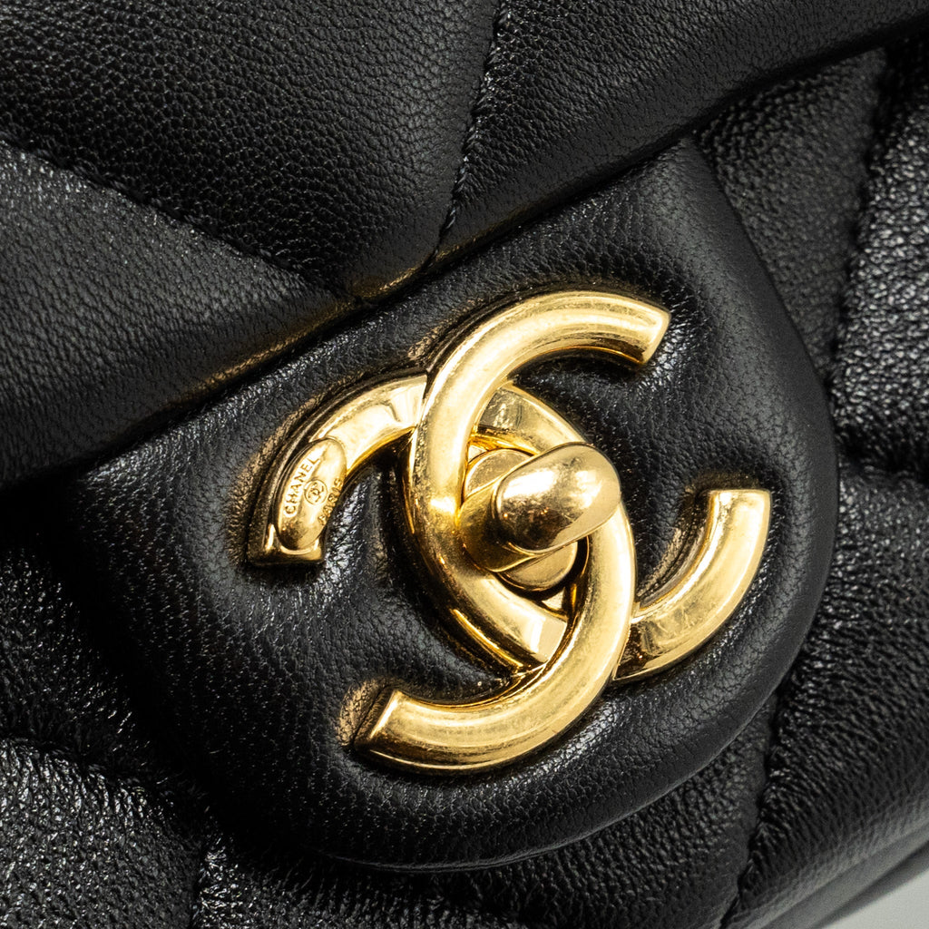 CHANEL GIANT CHAIN QUILTED LARGE FLAP BAG LAMBSKIN BLACK GHW (MICROCHIP)