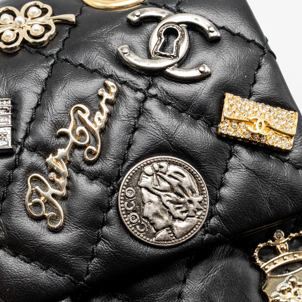 CHANEL MINI 2.55 REISSUE FLAP BAG LUCKY CHARMS AGED CALFSKIN BLACK GHW