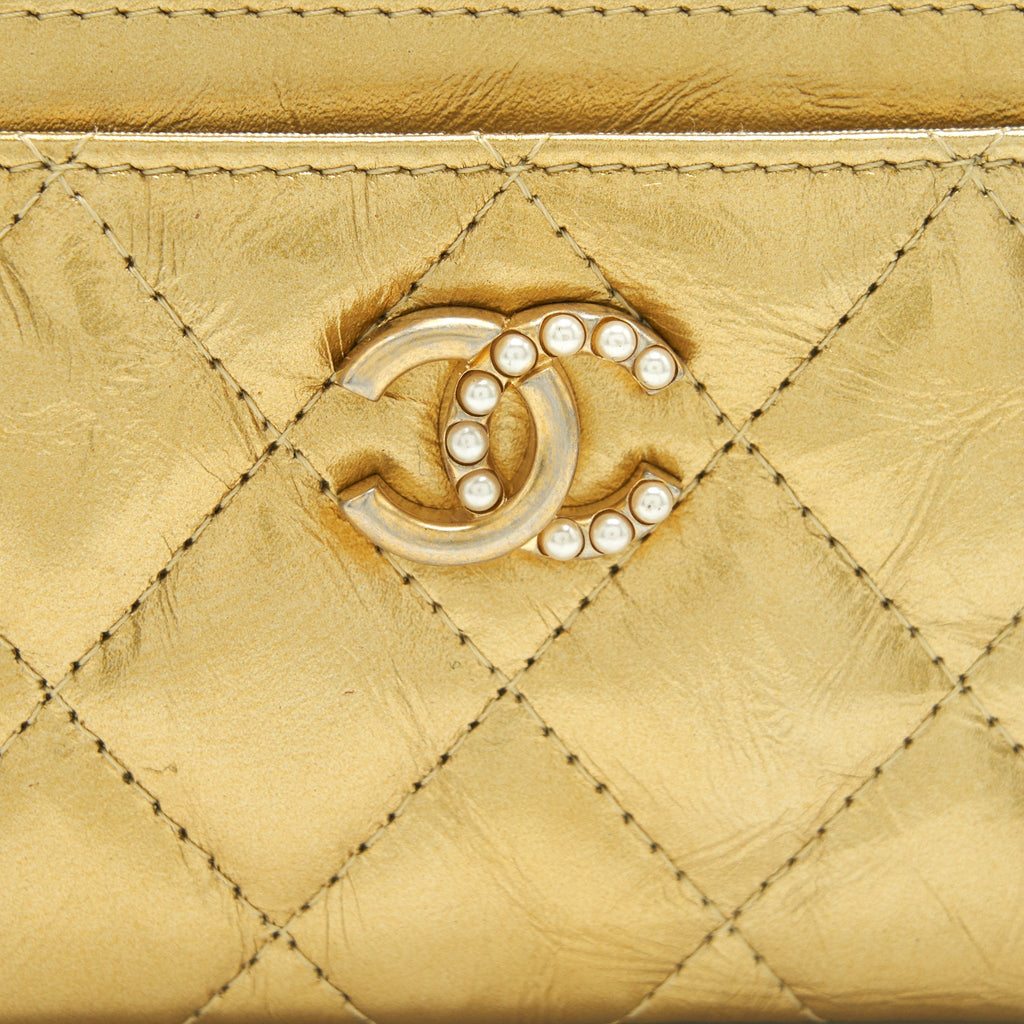 CHANEL CC LOGO CARD HOLDER GOLD LAMBSKIN