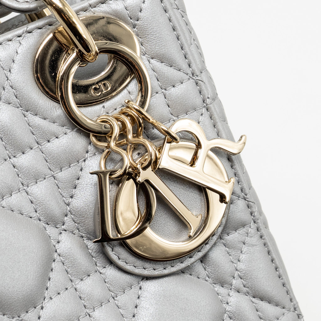 DIOR MINI LADY DIOR LAMBSKIN LIGHT GREY LGHW