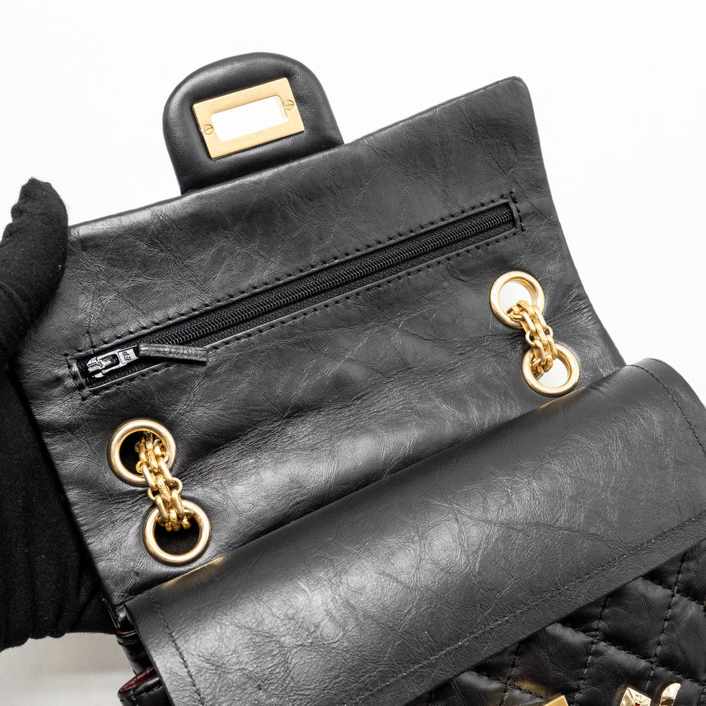 CHANEL MINI 2.55 REISSUE FLAP BAG LUCKY CHARMS AGED CALFSKIN BLACK GHW
