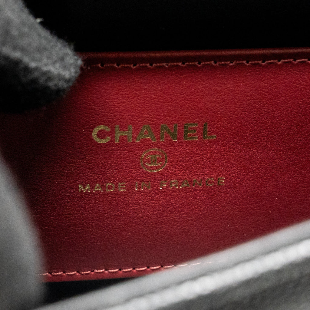 CHANEL 26P PREPPY COCO CLUTCH WITH LEATHER STRAP GRAINED SHINY CALFSKIN BLACK GHW (MICROCHIP)