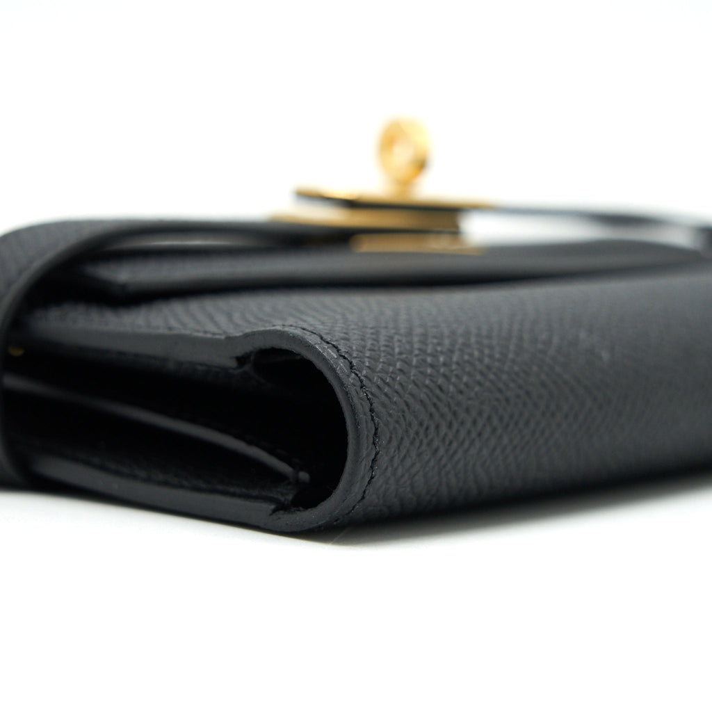 HERMES KELLY WALLET COMPACT WALLET BLACK GHW