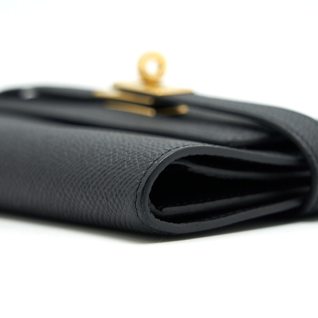 HERMES KELLY WALLET COMPACT WALLET BLACK GHW