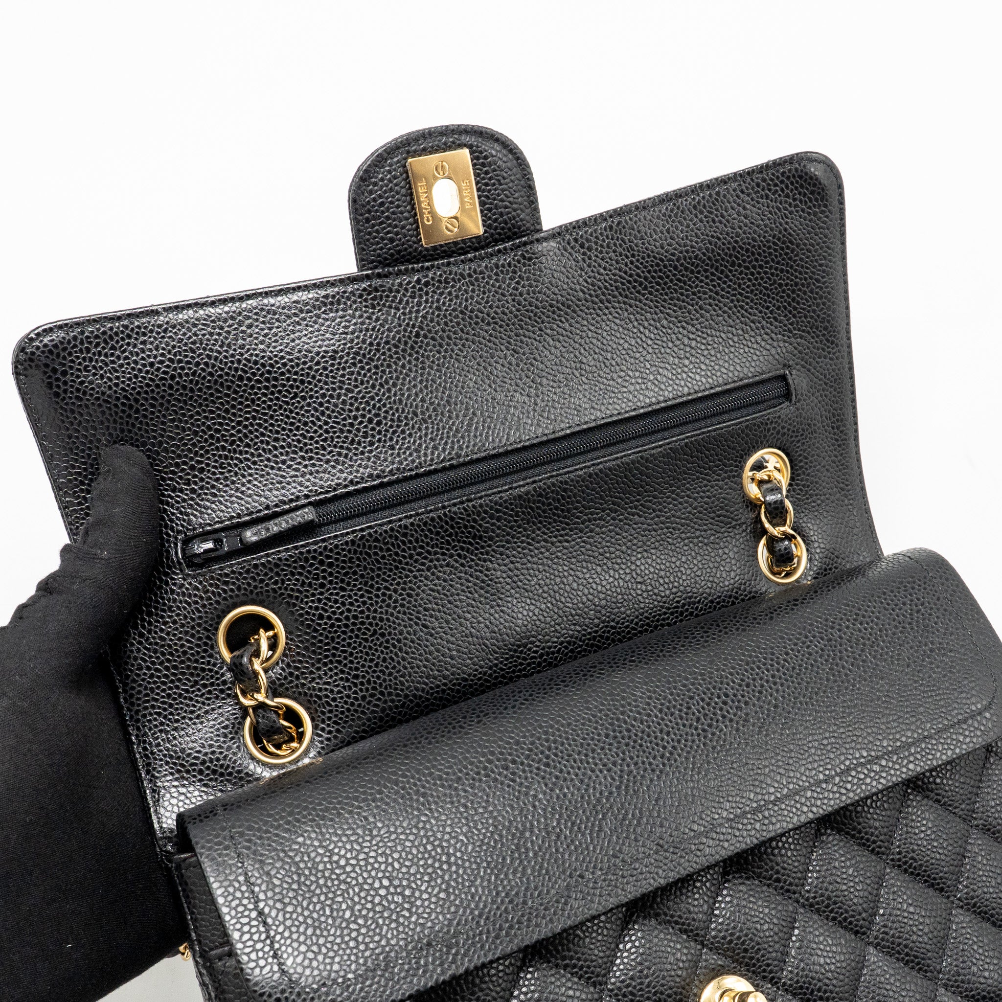 CHANEL MEDIUM CLASSIC DOUBLE FLAP BAG CAVIAR BLACK GHW
