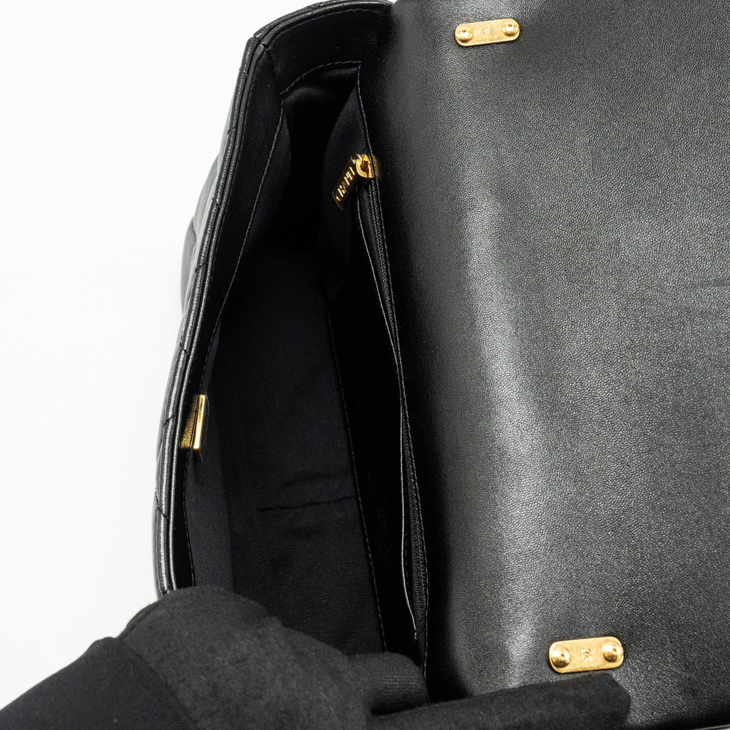CHANEL GIANT CHAIN QUILTED LARGE FLAP BAG LAMBSKIN BLACK GHW (MICROCHIP)