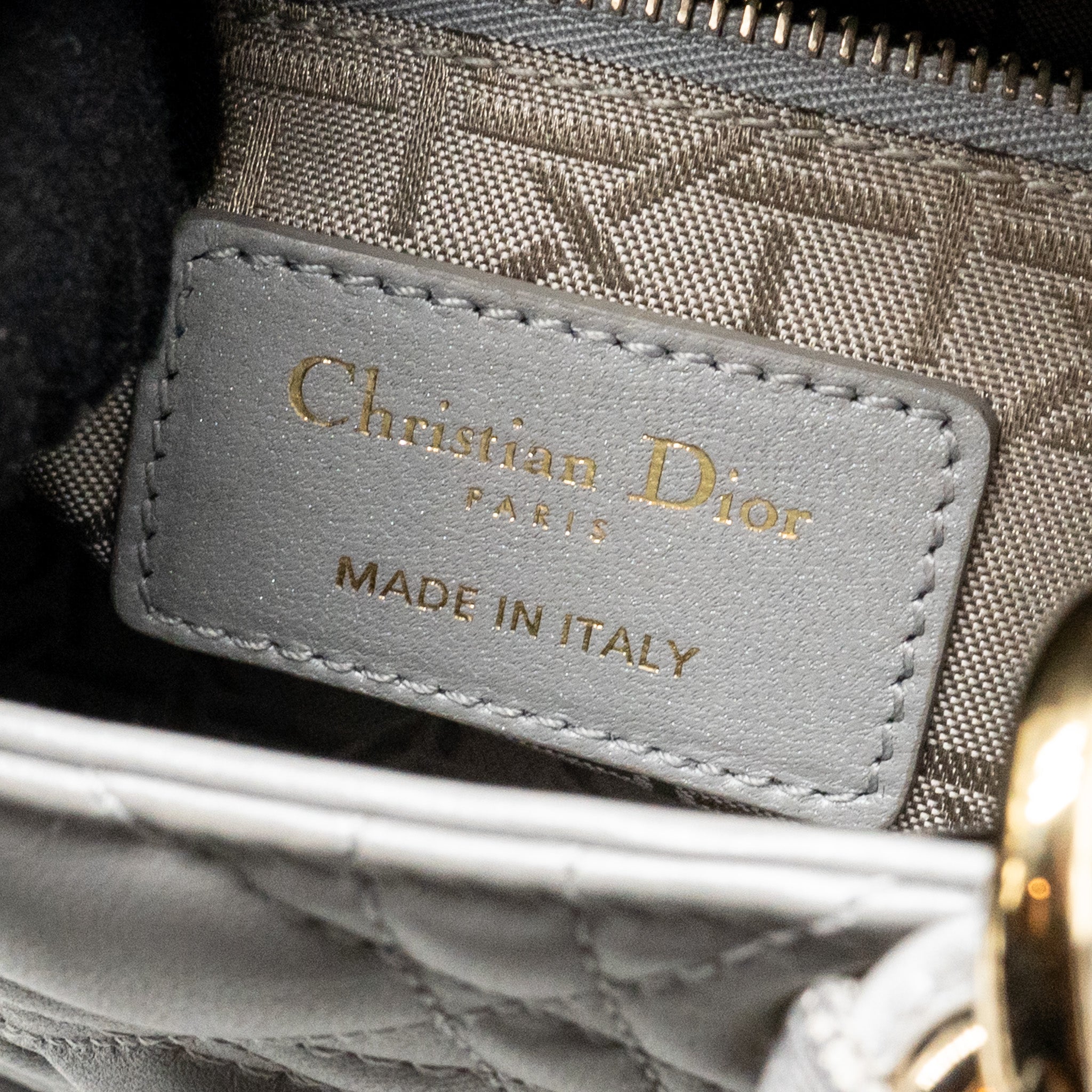 DIOR MINI LADY DIOR LAMBSKIN LIGHT GREY LGHW