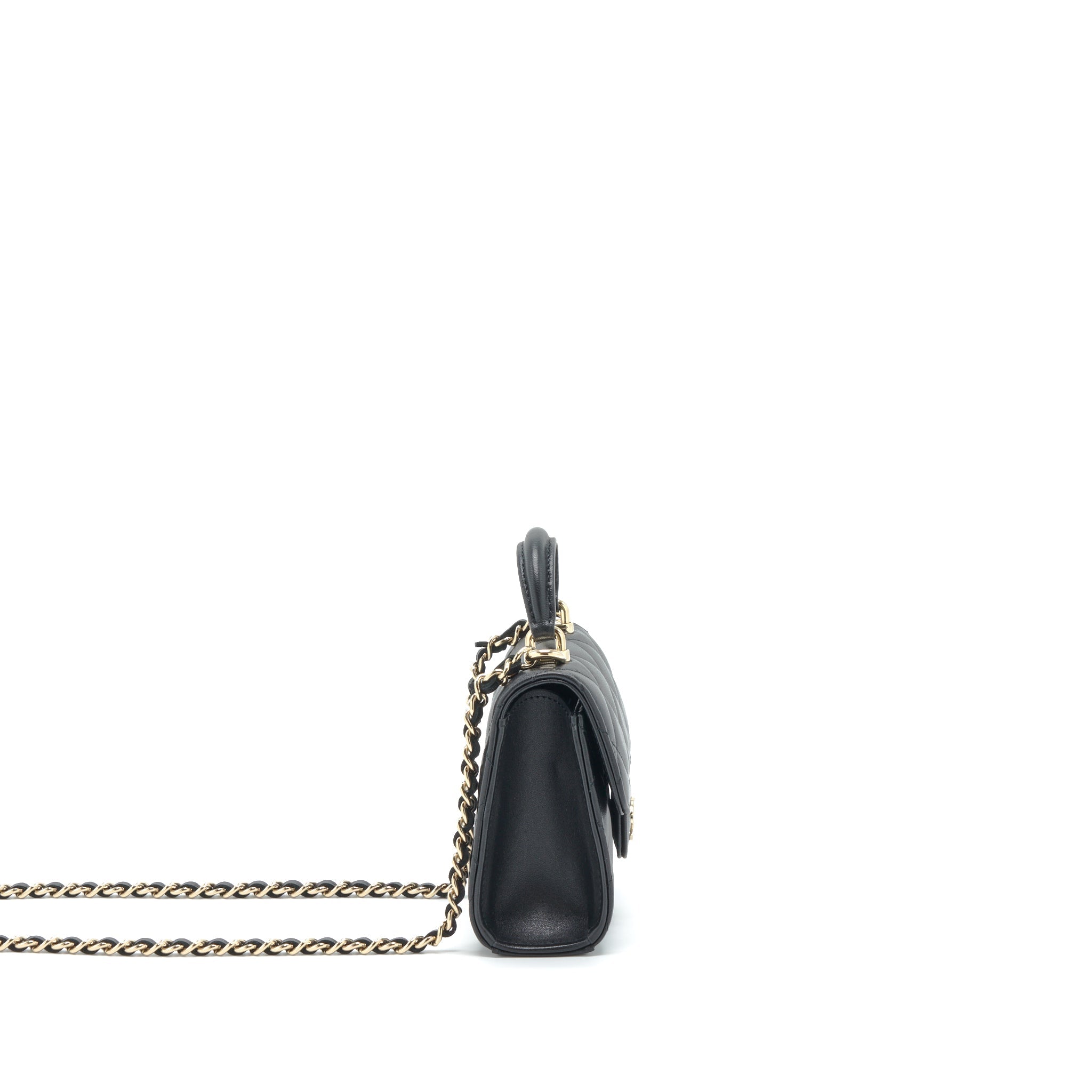 CHANEL 22P TOP HANDLE MINI FLAP BAG WITH CHAIN LAMBSKIN BLACK LGHW