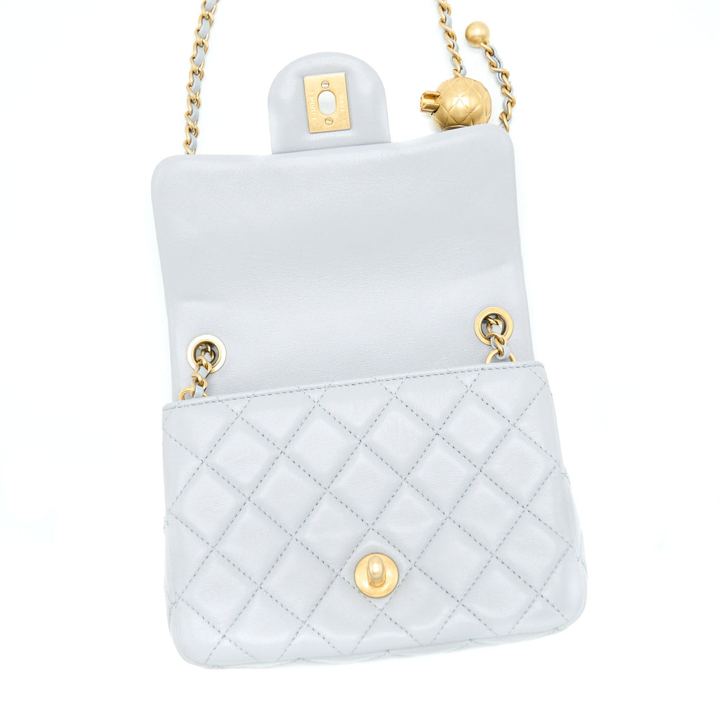 CHANEL PEARL CRUSH MINI SQUARE FLAP BAG LAMBSKIN GREY GHW