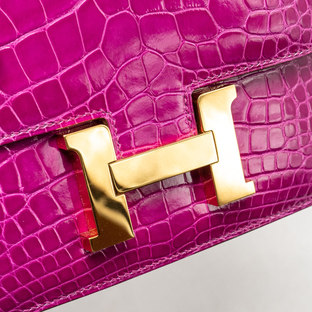 HERMES MINI CONSTANCE SHINY ALLIGATOR MISSIPPIENS J5 ROSE SHEHERARADEZ GHW