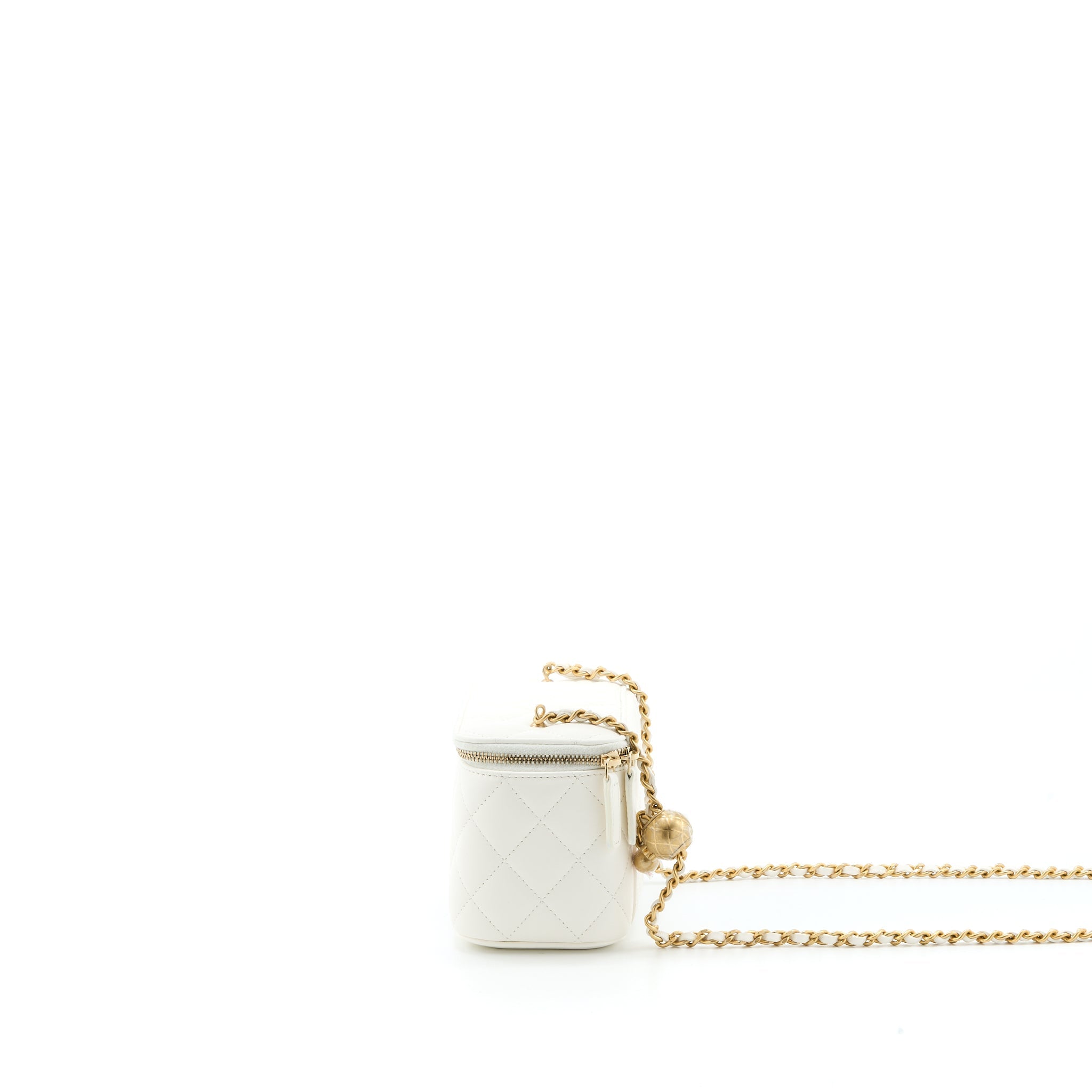 CHANEL PEARL CRUSH LONG VANITY LAMBSKIN WHITE BRUSHED GHW (MICROCHIP)