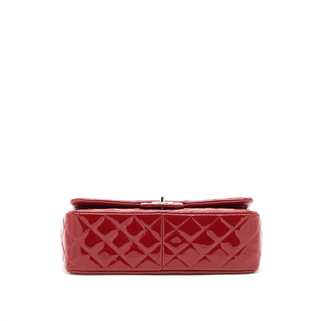 CHANEL JUMBO CLASSIC FLAP BAG PATENT RED SHW