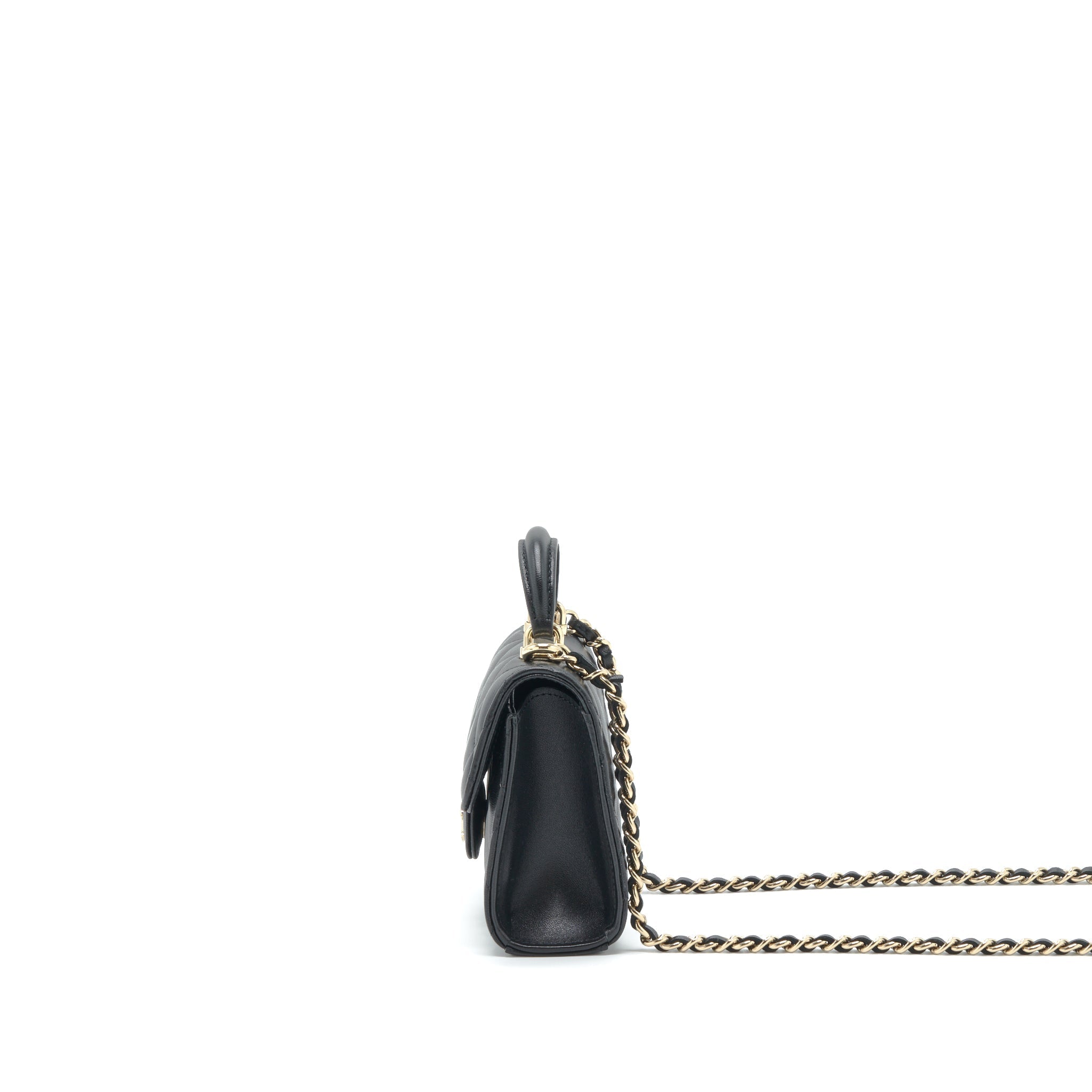 CHANEL 22P TOP HANDLE MINI FLAP BAG WITH CHAIN LAMBSKIN BLACK LGHW