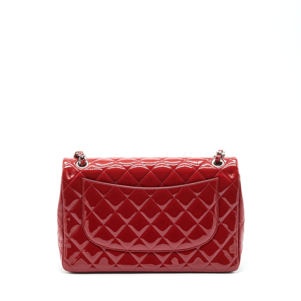 CHANEL JUMBO CLASSIC FLAP BAG PATENT RED SHW