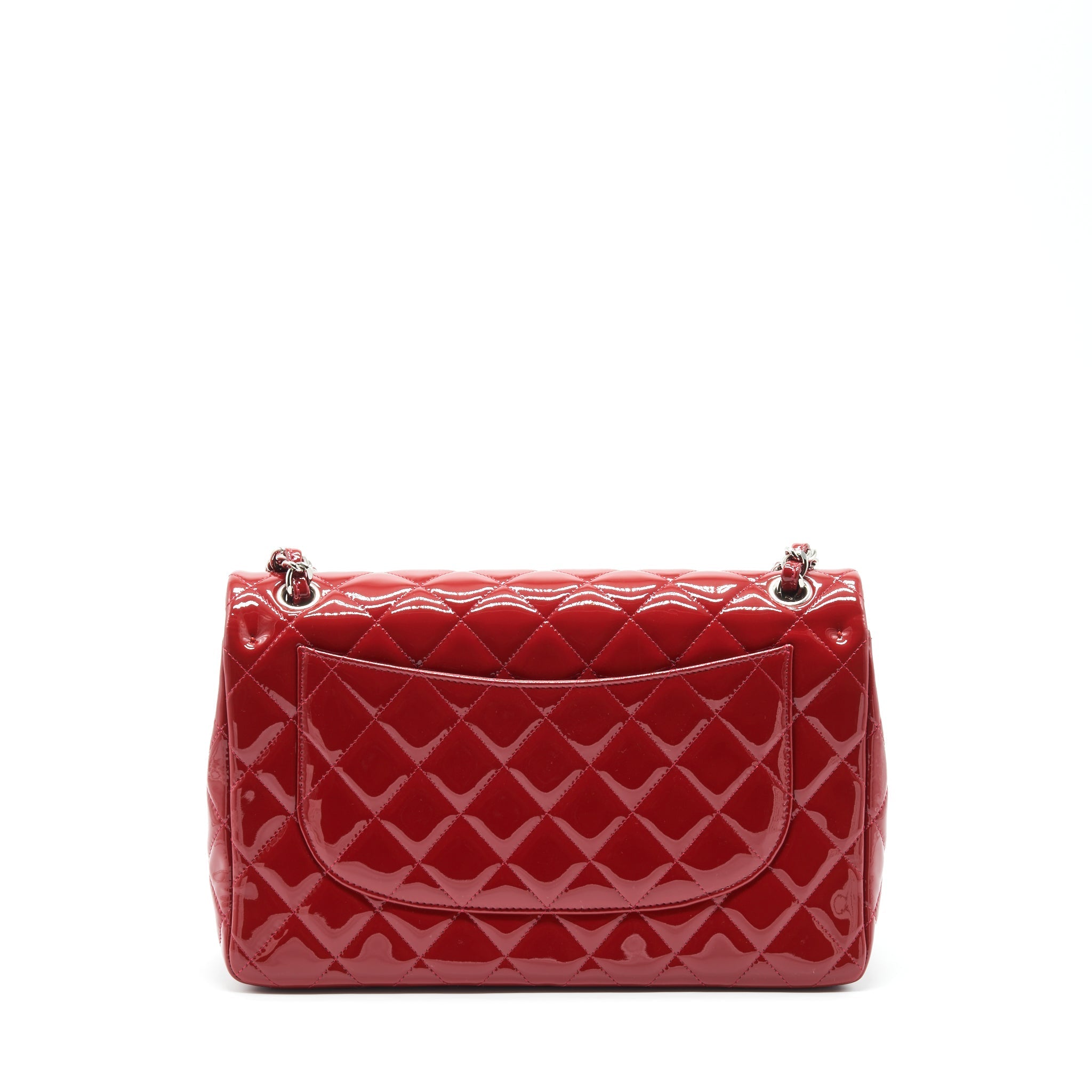 CHANEL JUMBO CLASSIC FLAP BAG PATENT RED SHW