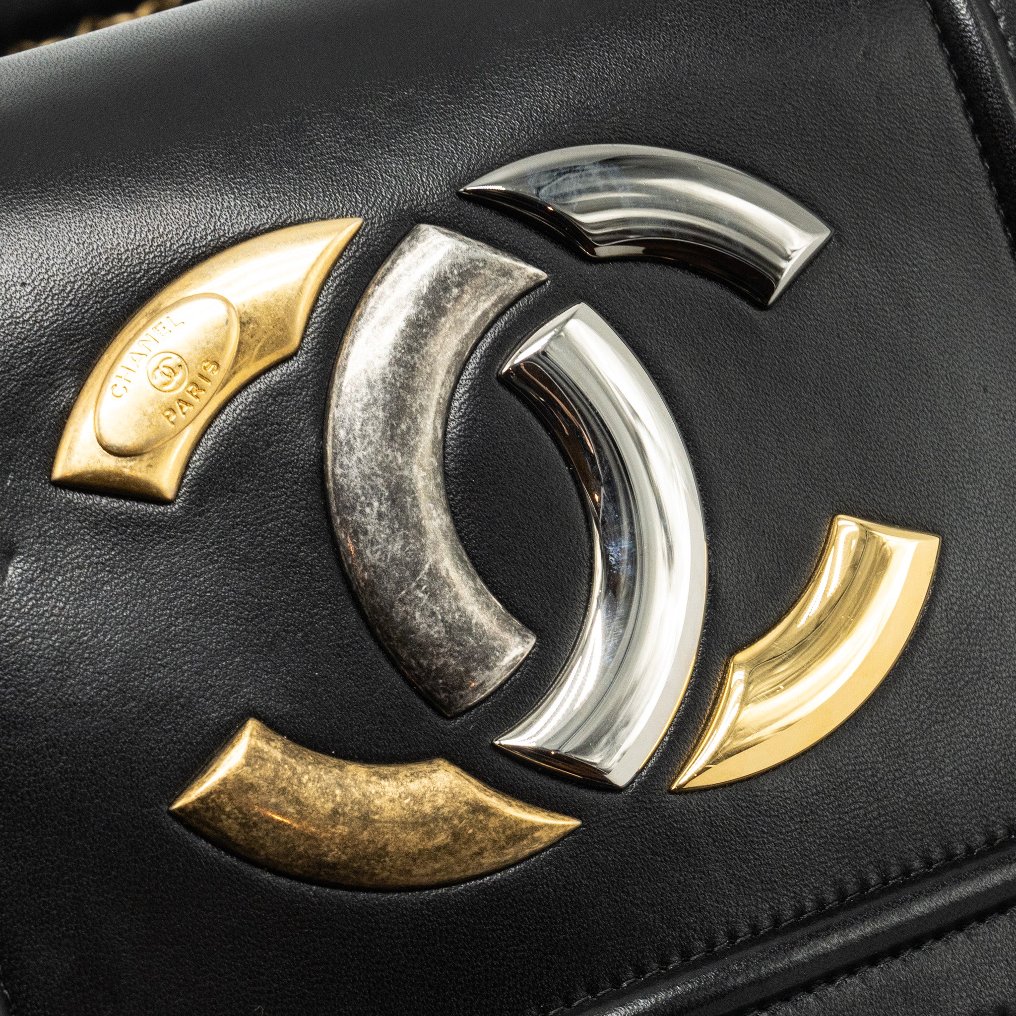 CHANEL CC LOGO SQUARE FLAP BAG LAMBSKIN BLACK SHW